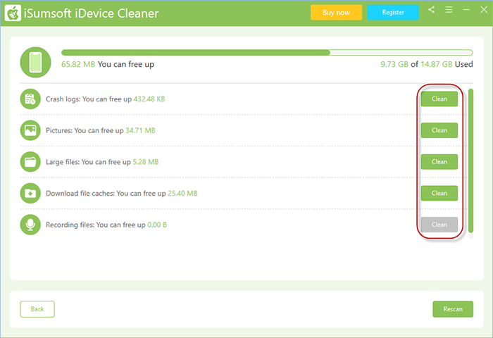 click on clean to delete junk files