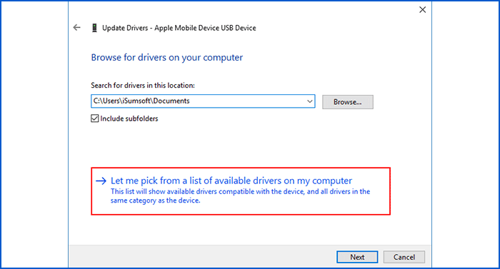 choose Let me pick from drivers