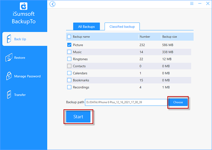 Choose Backup path