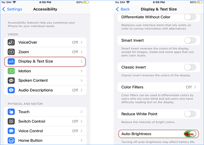 disabled Auto-Brightness