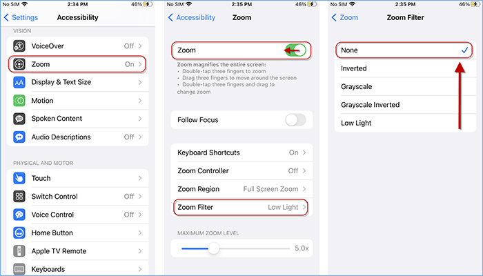 Toggle off Low Light Mode