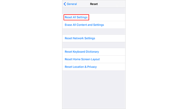 reset all settings