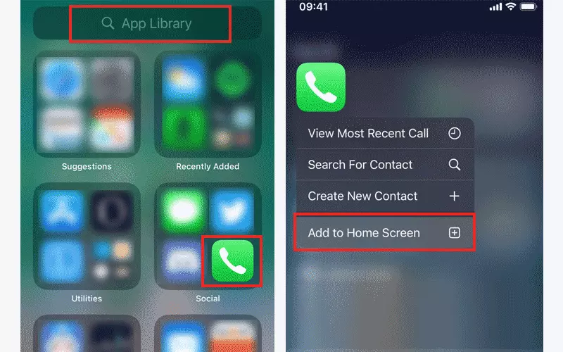 add phone icon via the app library
