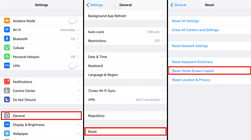 reset home screen layout