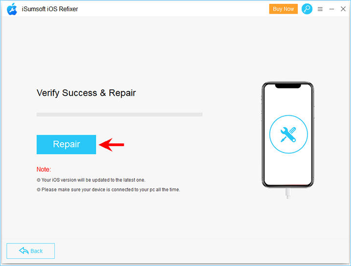 Click Repair to start fixing iOS system