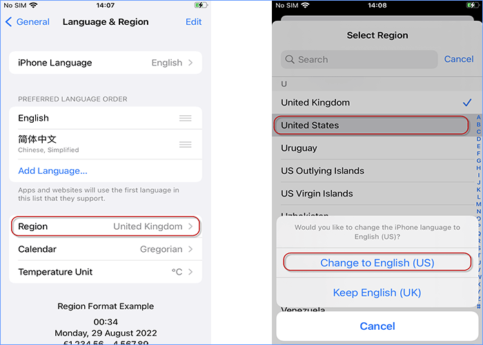 Reset geographic Region 