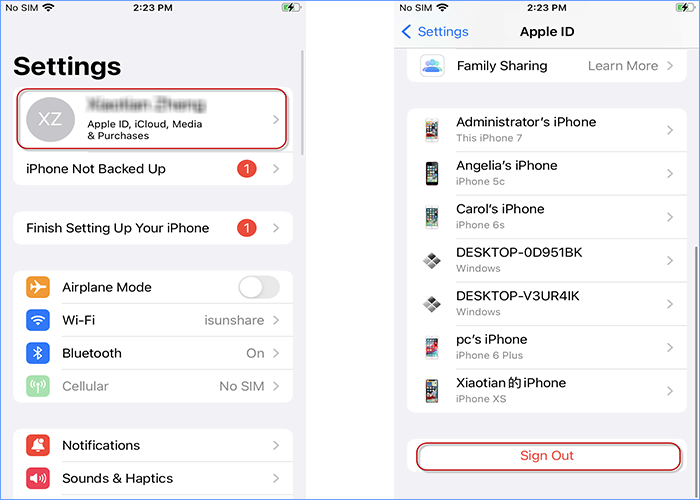 Sign out/in iCloud account