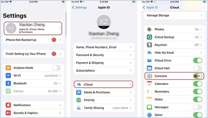 Switch off/on iCloud Contact