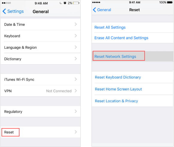 Reset network settings