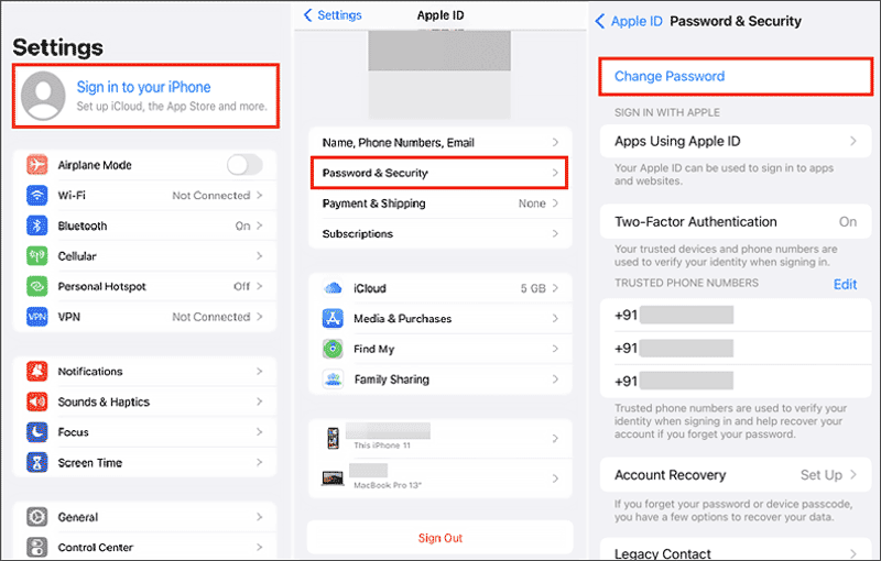 reset apple id password on iphone