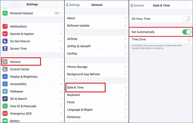set date and time automatically on iphone