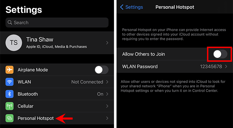 disable Personal Hotspot