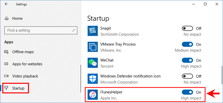 enable iTunesHelper to run at startup
