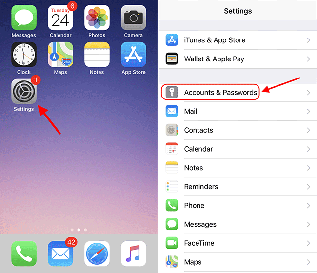 tap Passwords and Accounts