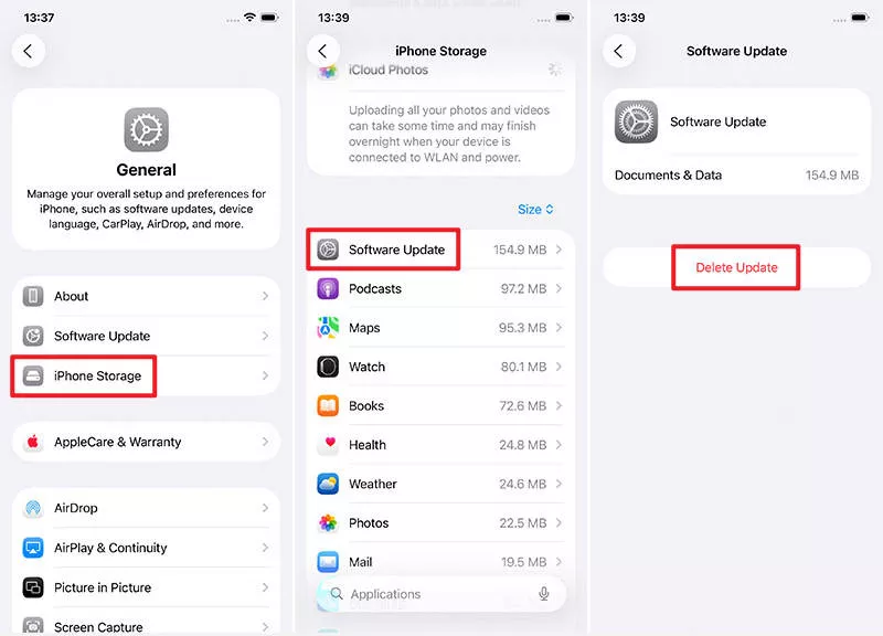 delete downloaded update file