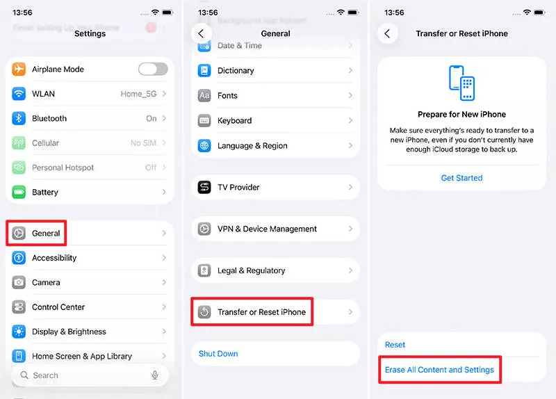 erase all content and settings
