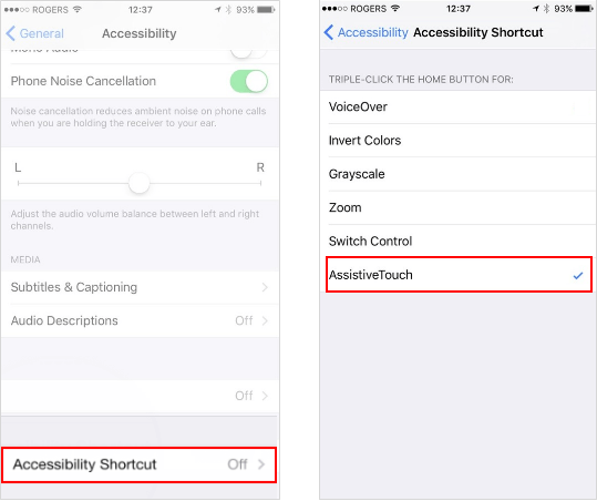 Enable assistive touch