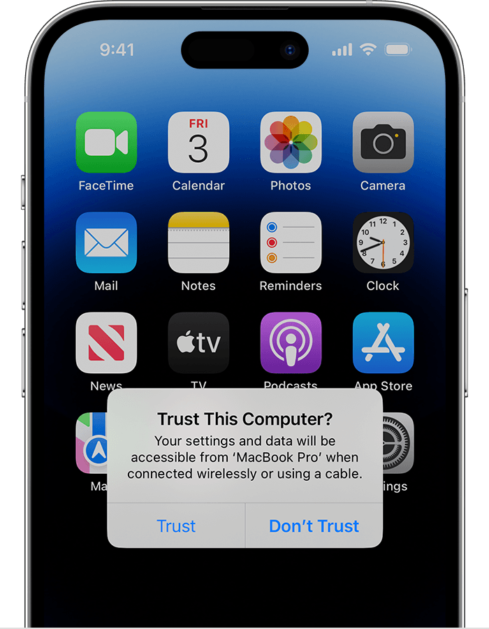 iPhone Trust This Computer alert with Trust and Do Not Trust choices