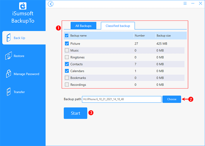 select files to back up and where to save the backup