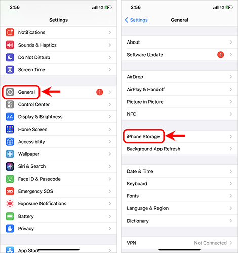 tap General and iPhone Storage