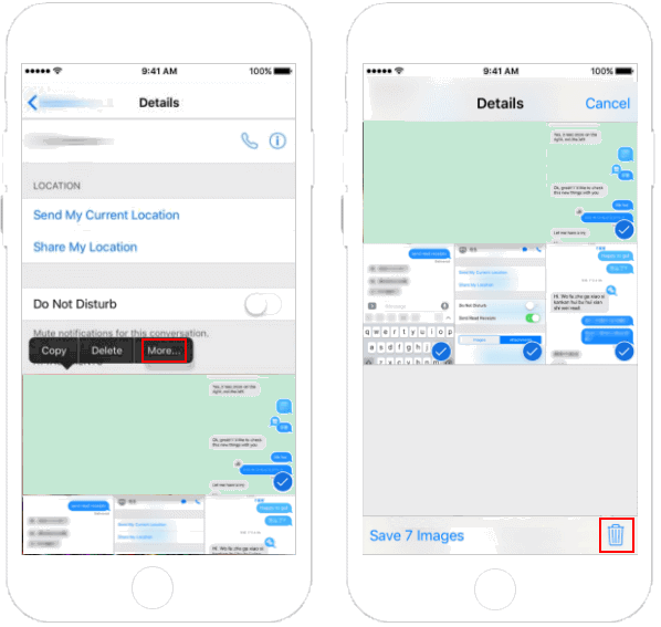 Delete message attactments to free up space