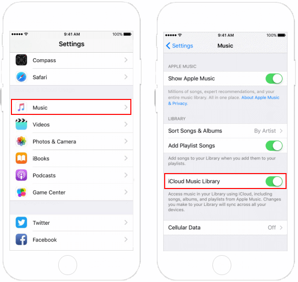 Turn on iCloud Music Library