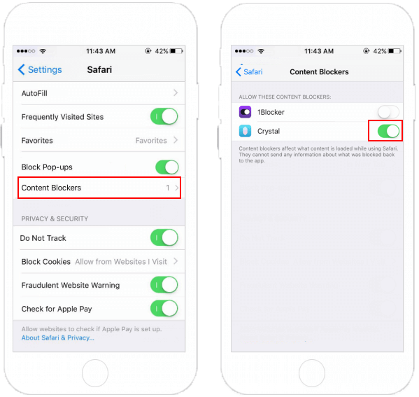 Turn on Content Blockers for Safari on iPhon