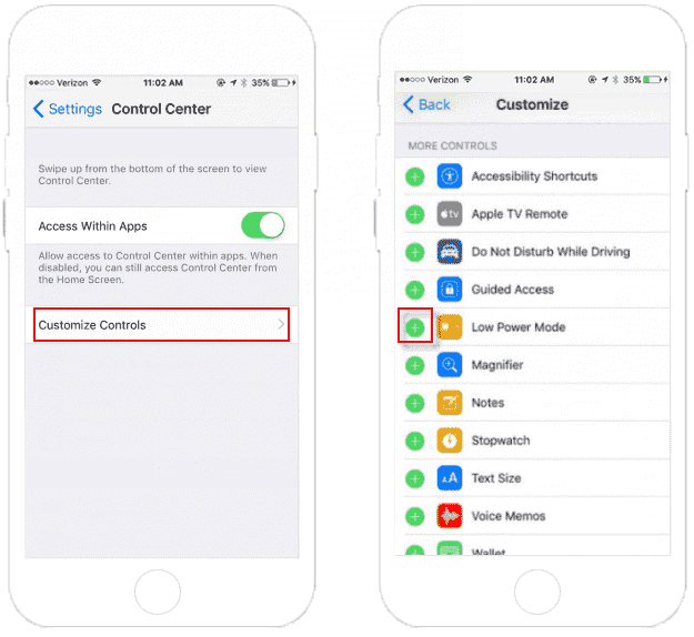 Add low power mode shortcut