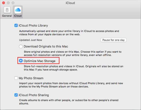 Enable Optimize Mac Storage
