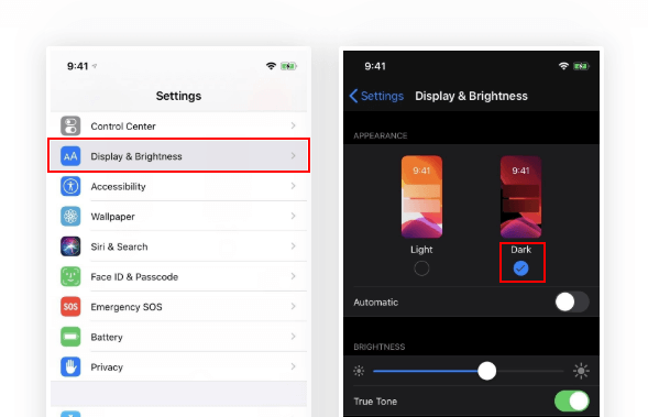 Enable Dark Mode in Settings