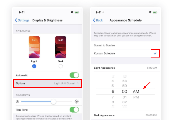 set Dark Mode to turn on automatically 