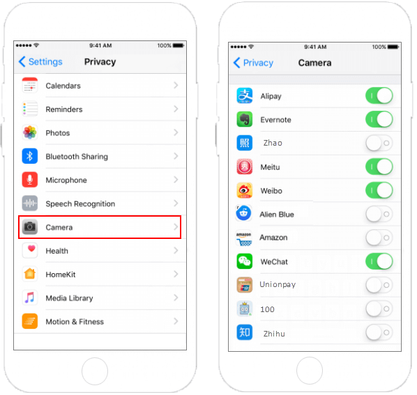 Camera privacy settings
