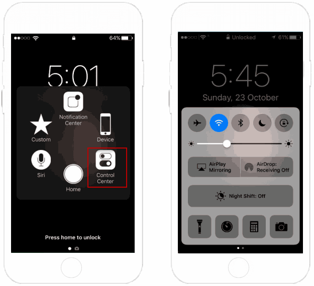 Access Control Center from Assistive Touch Menu
