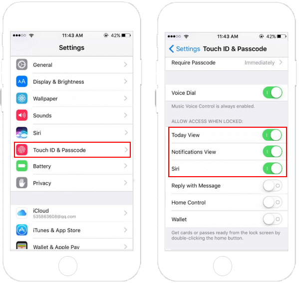 Allow to access Siri and Notification Center