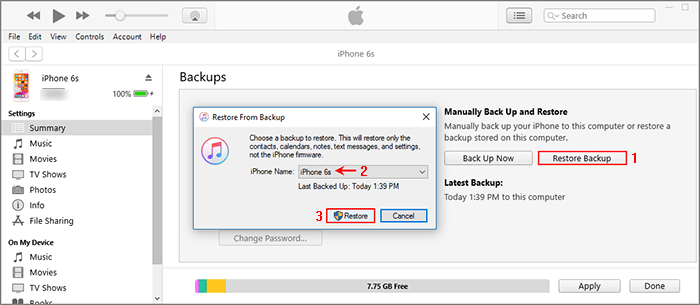 click Restore Backup and choose the backup to restore