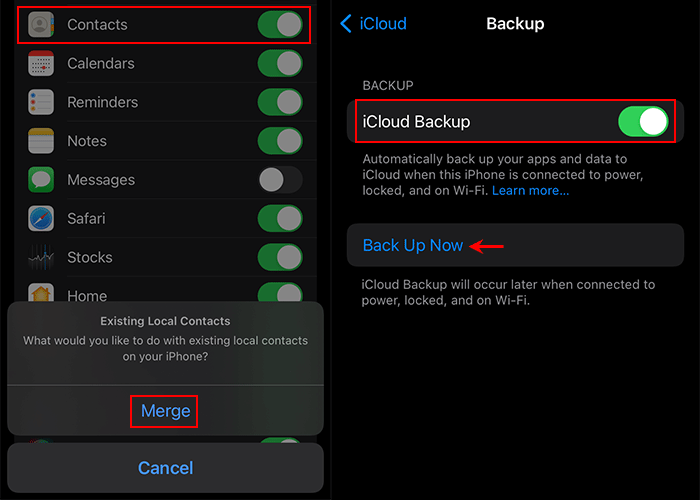 back up iPhone contacts to iCloud