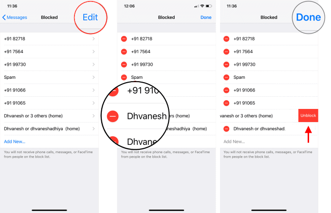 Unblock phone numbers or contacts on iPhone
