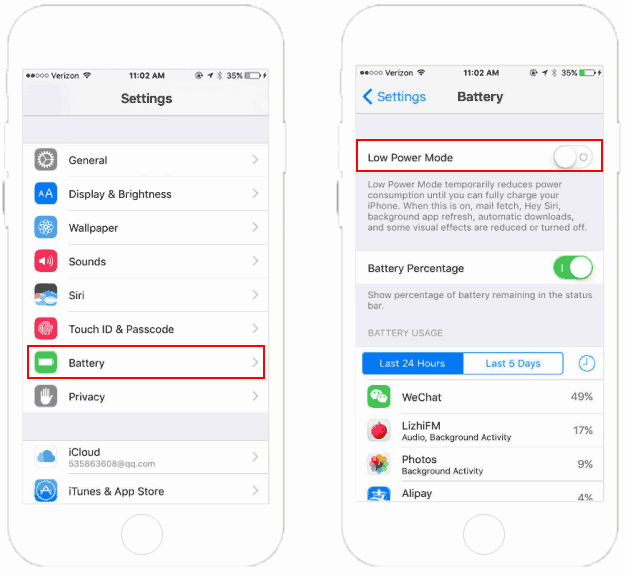 Turn off Low Power Mode