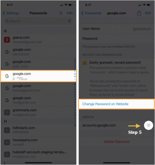 Change Password on Website