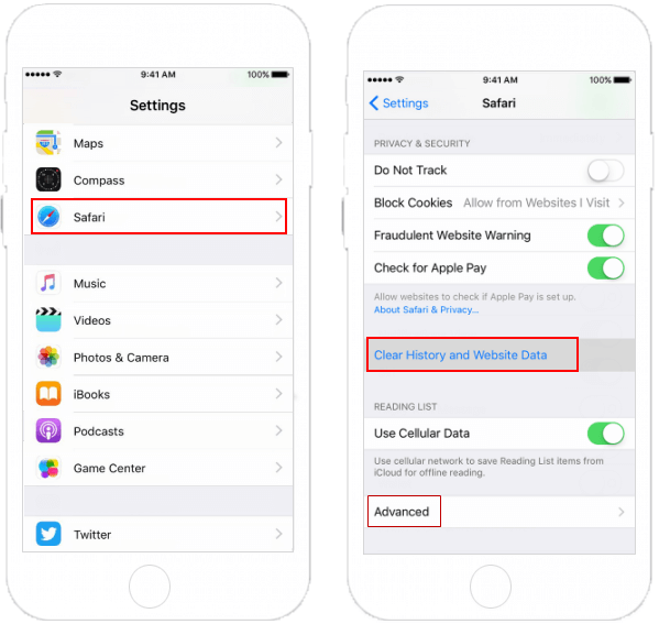 Clear history and cookies from Safari