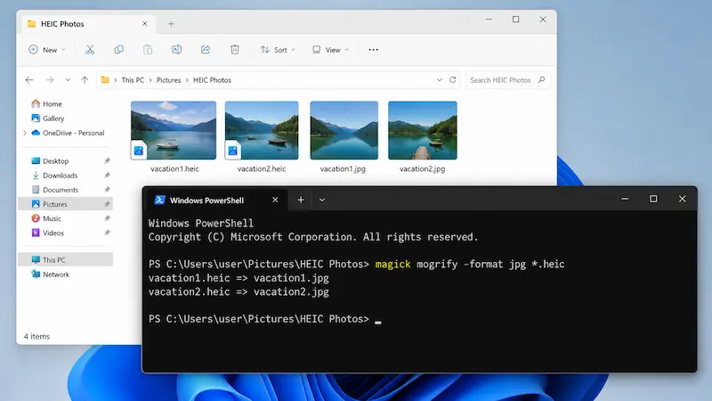 Batch convert HEIC to JPG with ImageMagick command on Windows