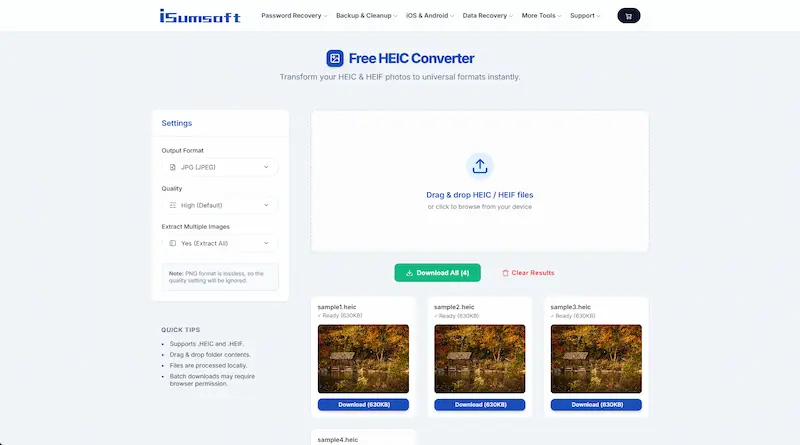 Download converted JPG files from HEIC converter