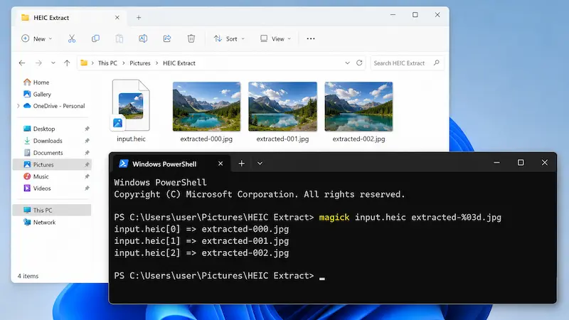 Extract multiple images from a HEIC file on Windows