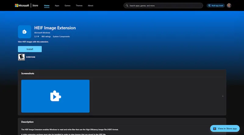Install HEIF Image Extensions from Microsoft Store