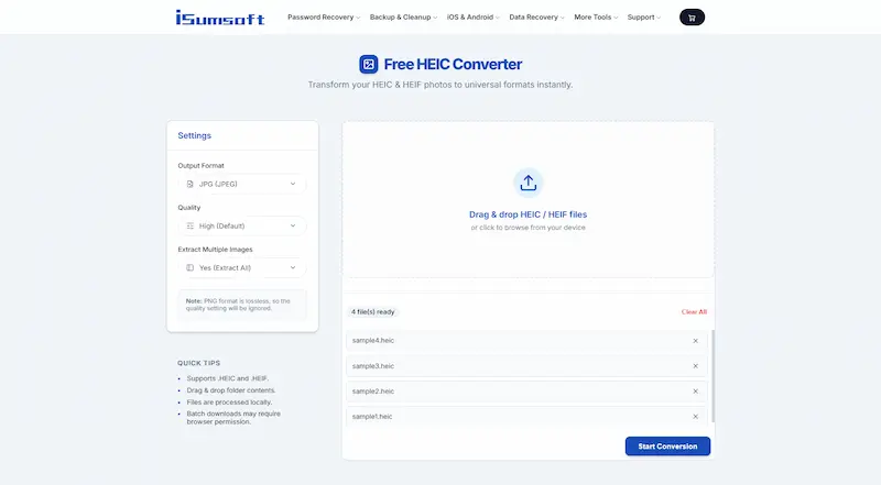 Upload HEIC files to iSumsoft HEIC Converter on Windows