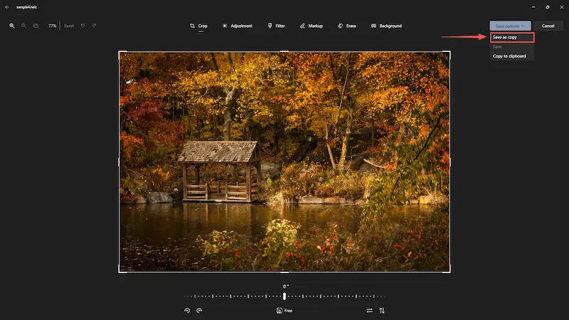 Save HEIC as JPG in Windows Photos app