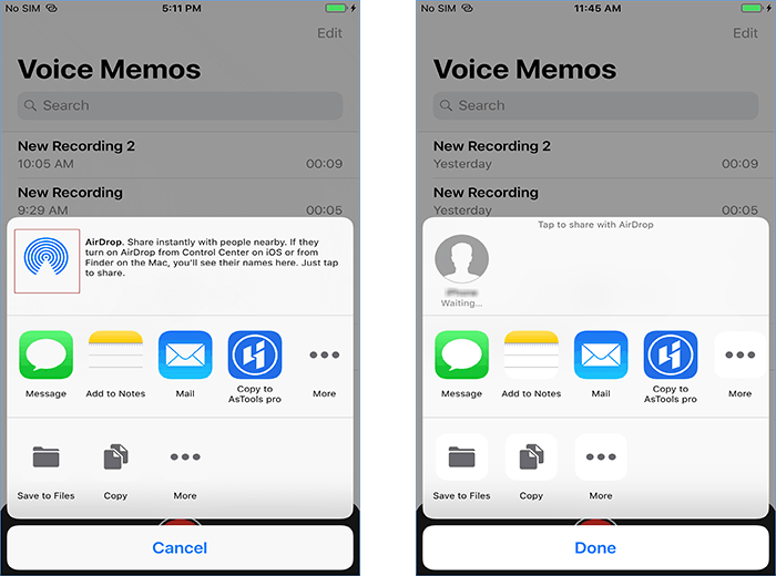 choose Airdrop to share recording