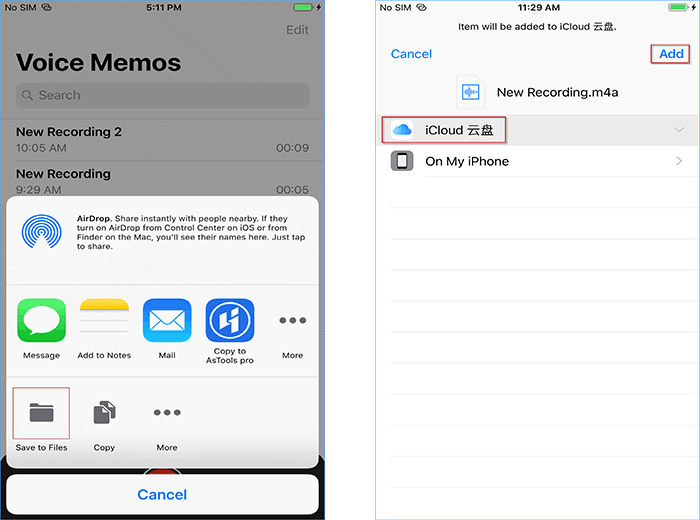 transfer voice memos via iCloud Drive