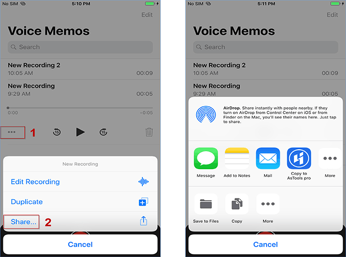 transfer voice memos via share sheet