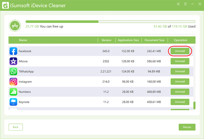 Uninstall App with iDevice Cleaner